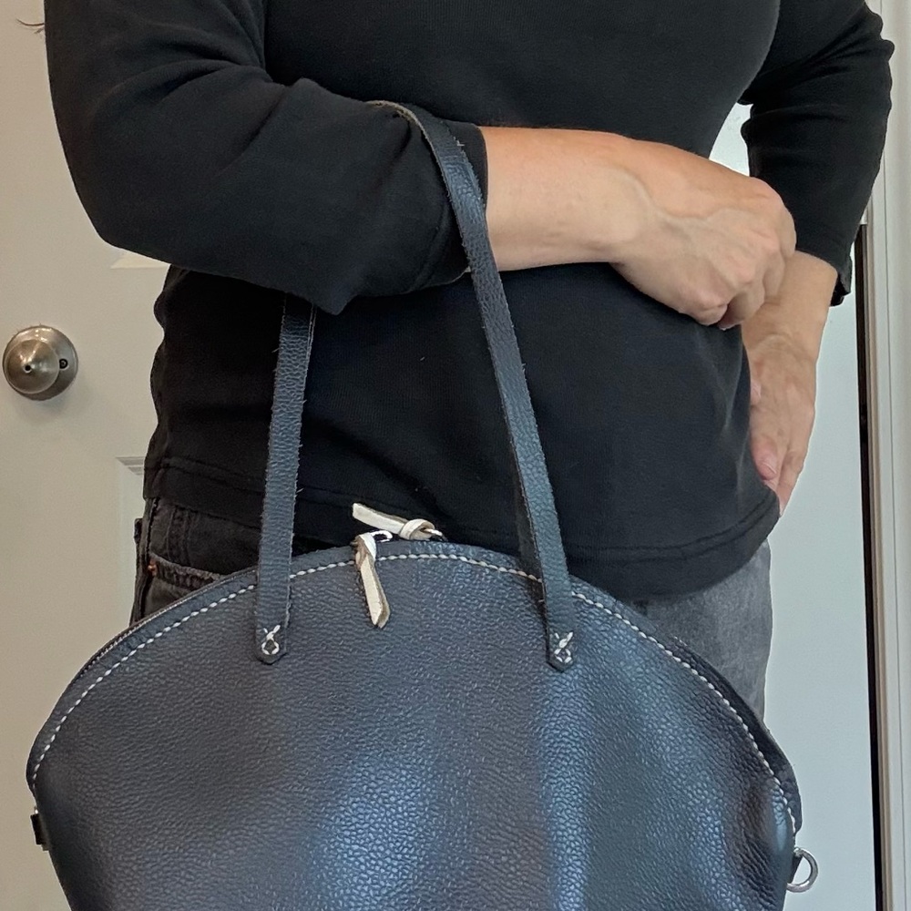 Classic Black Leather Shoulder Bag with Silver‎ Hardware